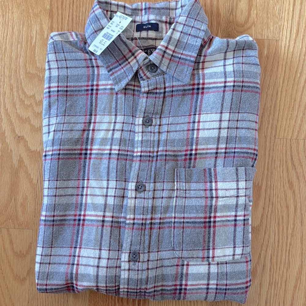 NWT J. Crew Slim Fit Plaid Flannel Button Down Shirt Small